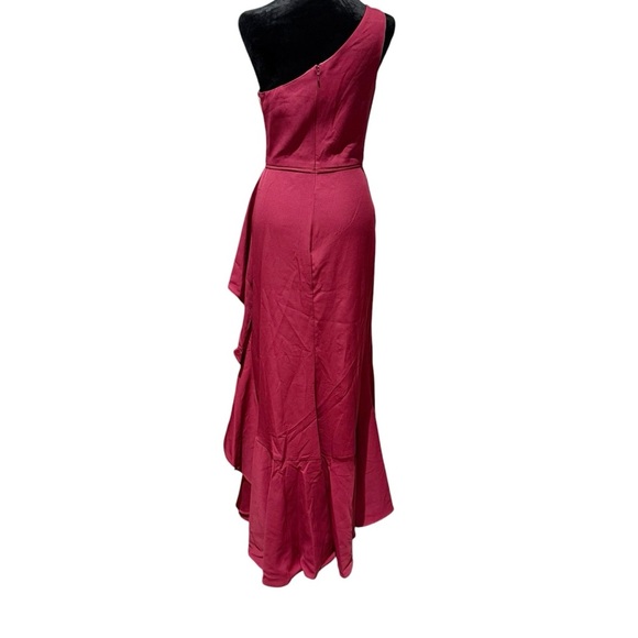 One-Shoulder Ruffle gown Burgundy Ieena for Mac Duggal Size 2 NWT - Picture 4 of 11